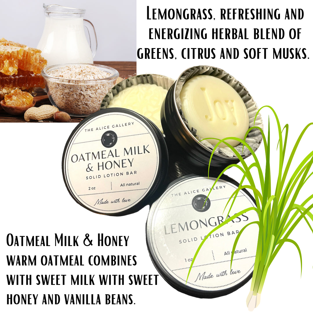 Solid Lotion Bars image lemongrass and oatmeal milk and honey