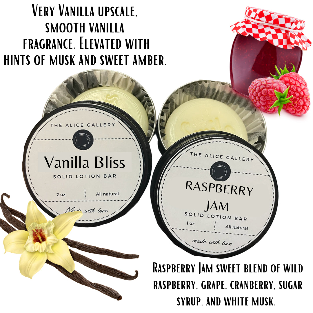 Solid Lotion Bars image vanilla bliss and raspberry jam